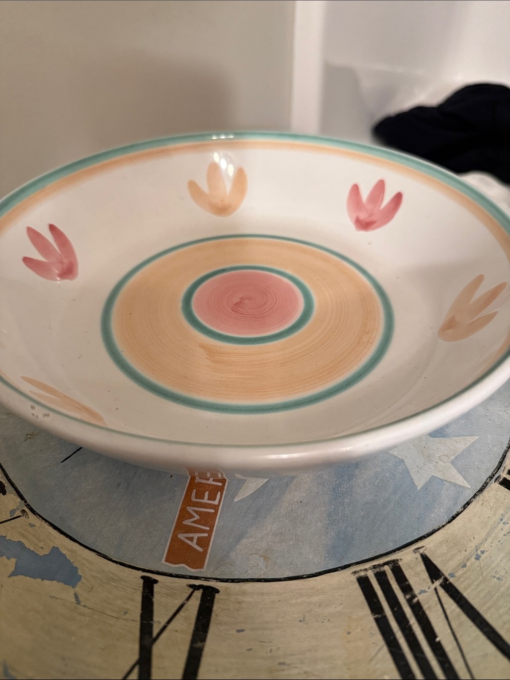 Caleca Italy Pink Garland 10" Large Salad / Deep Pasta Bowl Hand-Painted